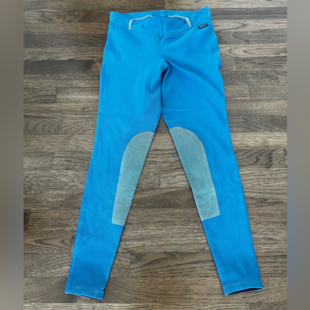 Kerrits Bright Blue Riding Leggings with Gray Knee Patches